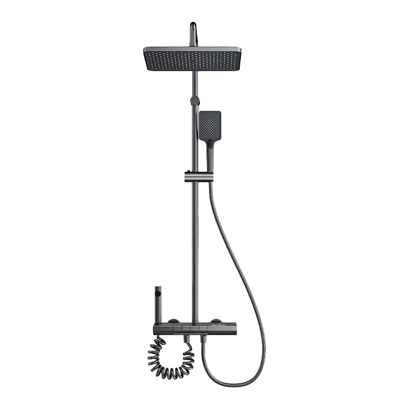 Juego de ducha de ducha, luz ambiental para el hogar, pantalla digital fría y caliente, pistola de baño de hotel sobrealimentada, juego de ducha de botón gris