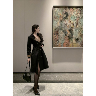 Real price real shot ~ high sense windbreaker coat small 2024 autumn new English style long contrast coat