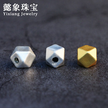 s999银复古磨砂3D硬银多面体隔珠几何银珠diy手链编绳饰品配件