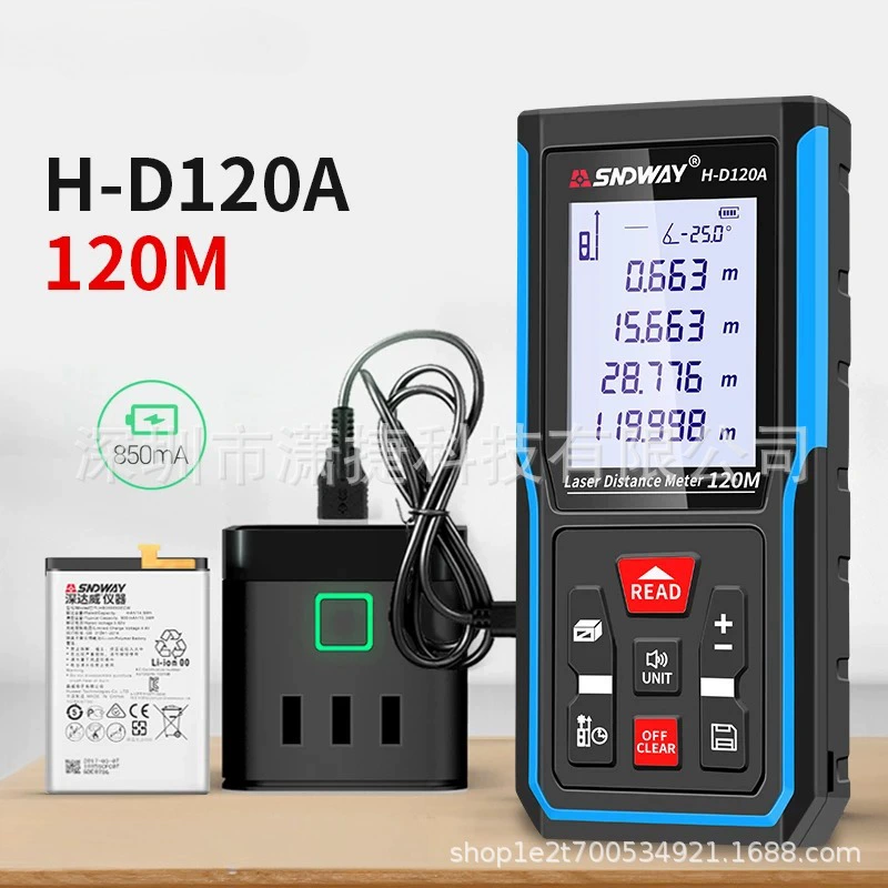 Лазерный дальномер D120A, портативный инфракрасный измерительный прибор для помещений, переносная рулетка для измерения расстояний, перезаряжаемый, для измерения на больших расстояниях