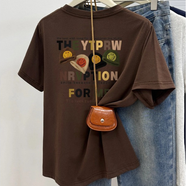 Trendy Retro Round-Neck Slim-Fit Short-Sleeve T-Shirt for Women with Unique Hat Print Design, Summer New Fashion Trendy Retro Round-Neck Slim-Fit Short-Sleeve T-Shirt for Women with Unique Hat Print Design, Summer New Fashion