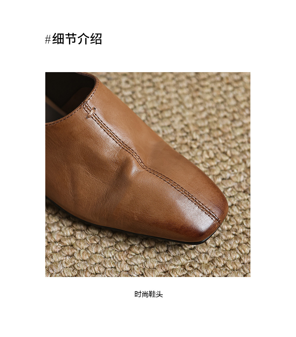 Sandal nữ mũi nhọn quai ngang gót thấp phong cách Hàn Quốc — màu nâu chi tiết 9