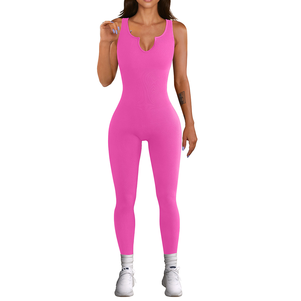 Amazon's New Autumn/Winter Fashion U-Neck Fitness Suit, European and American Plus Size Sleeveless Abdominal Strengthening and Hip Lifting Yoga Bodysuit