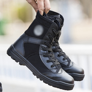 Black Training Boots, Land Warfare Outdoor Special Service Boots, High-Top Canvas Tactical Shoes, Summer Mesh Boots, Tactical Security Shoes