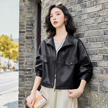2025品牌秋季新款宽松大码显瘦绵羊皮皮衣洋气小衫长袖女春秋上衣