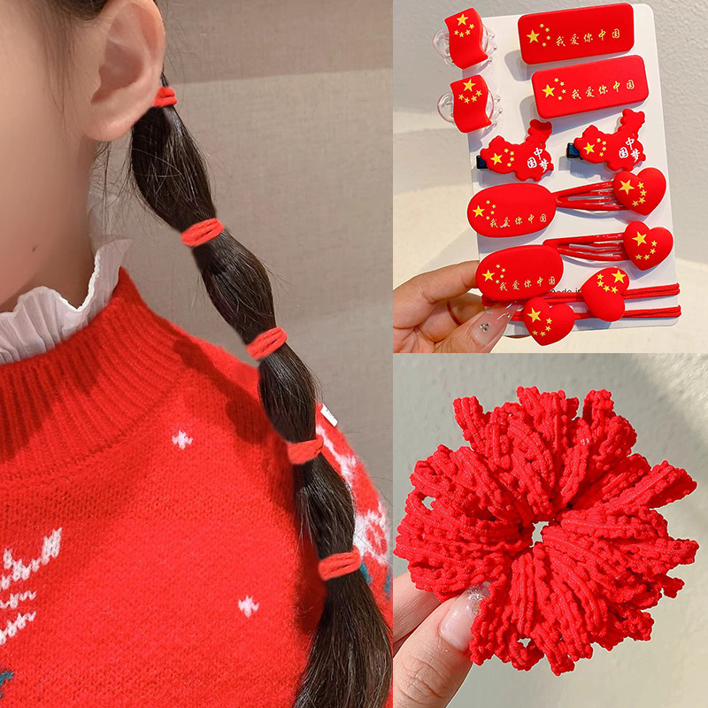 Banda de goma de los niños chino rojo diadema niñas lazo de pelo de bebé no duele el pelo Año Nuevo año pelo banda accesorios para el pelo