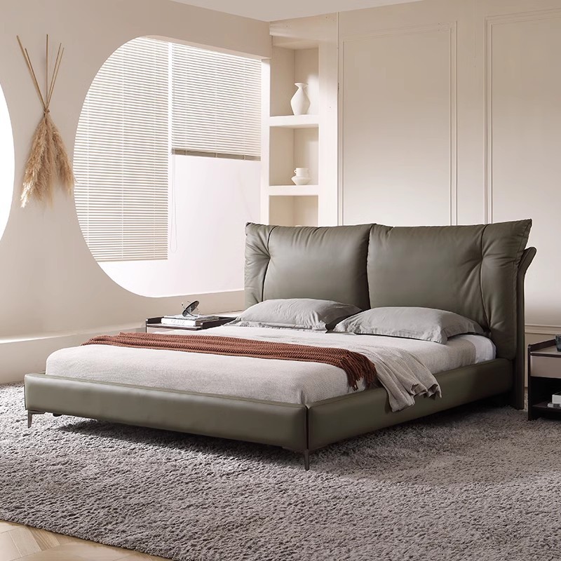 Foshan Made Leather Art Bed Large Apartment Double Leather Bed Home Second Bedroom Light Luxury Advanced Soft Bed Master Bedroom