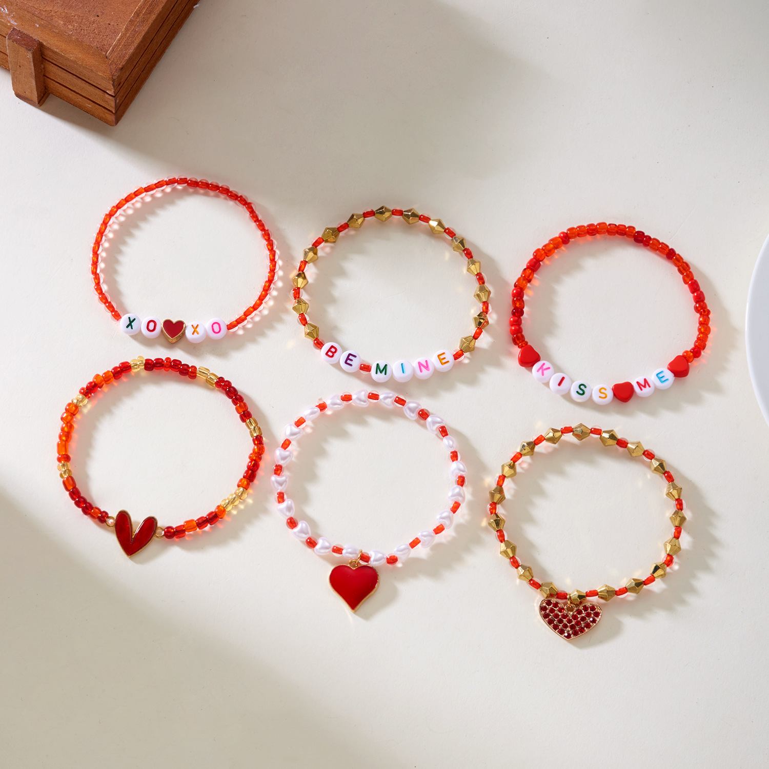 Heart Beaded Bangle Set For Girls European Style Fashion Jewelry_voghion.com