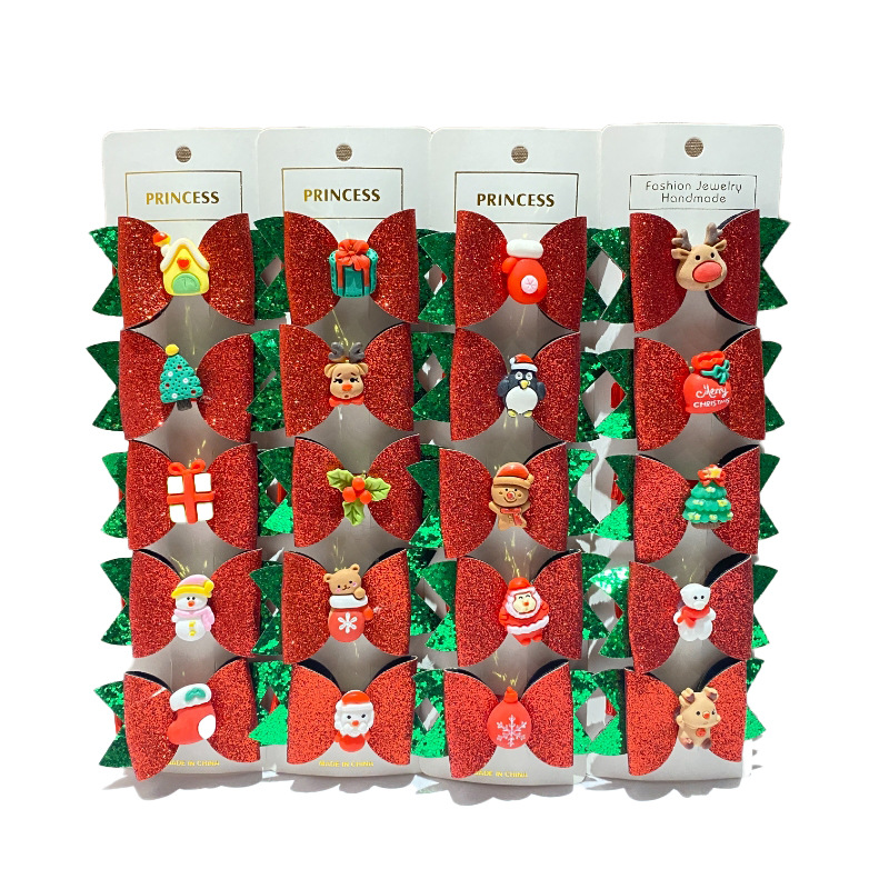 5-częściowy zestaw spinek do włosów świątecznych dla dziewczynek (domek Świętego Mikołaja/rękawiczki/renifer/wzór prezentowy), spinki do włosów nieuszkadzające_voghion.com