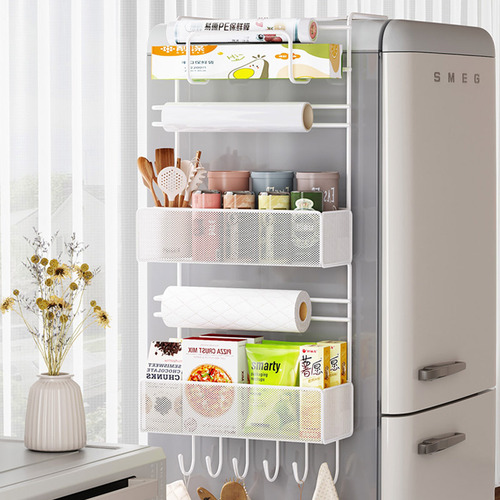 Refrigerator storage rack side wall-mounted punch-free dual-purpose kitchen multi-layer storage rack side hanging rack spice rack wholesale