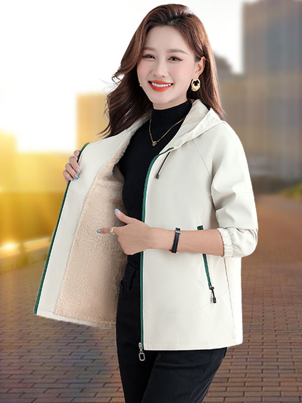 春秋夹克外套女士2025新款爆款加绒加厚妈妈休闲短款风衣连帽上衣|undefined
