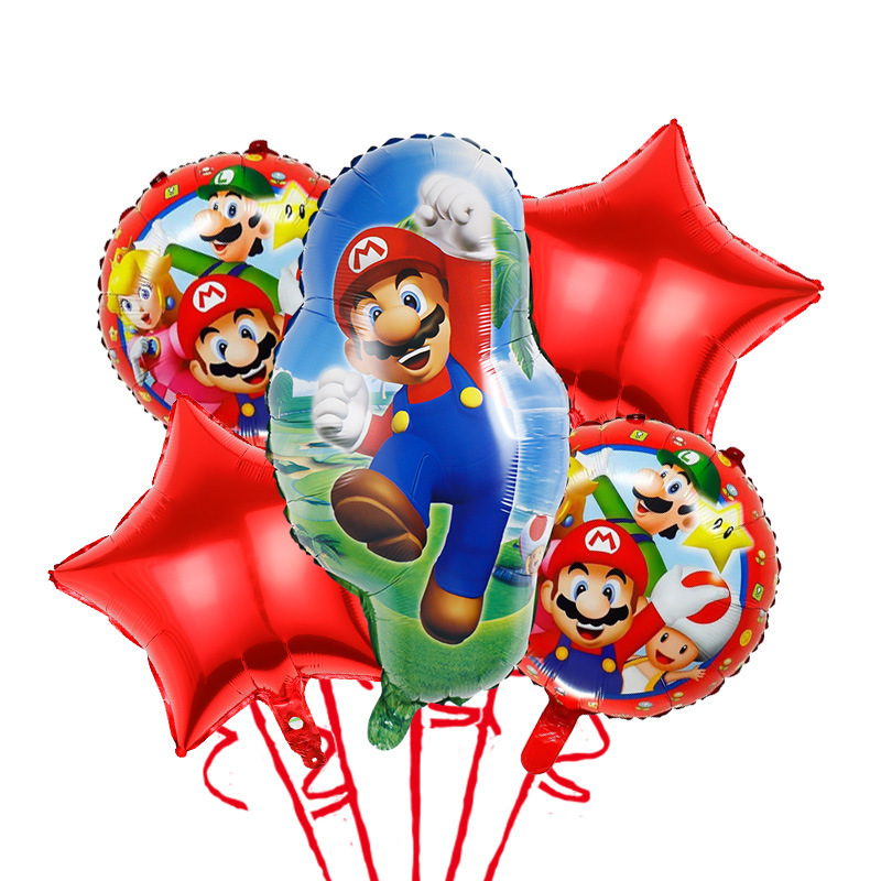 Transfronterizo Mario modelado de globos de aluminio Mario tema juego de cumpleaños diseño de juguete decoración del partido papel de aluminio