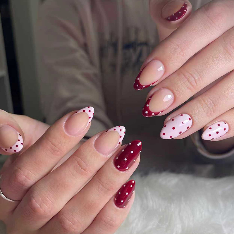 Short Almond Nails Red Polka Dot Cat Eye Wearable Fake Nails Cross-Border Foreign Trade Hot Selling Manicure Wearable Nails Short Almond Nails Red Polka Dot Cat Eye Wearable Fake Nails Cross-Border Foreign Trade Hot Selling Manicure Wearable Nails