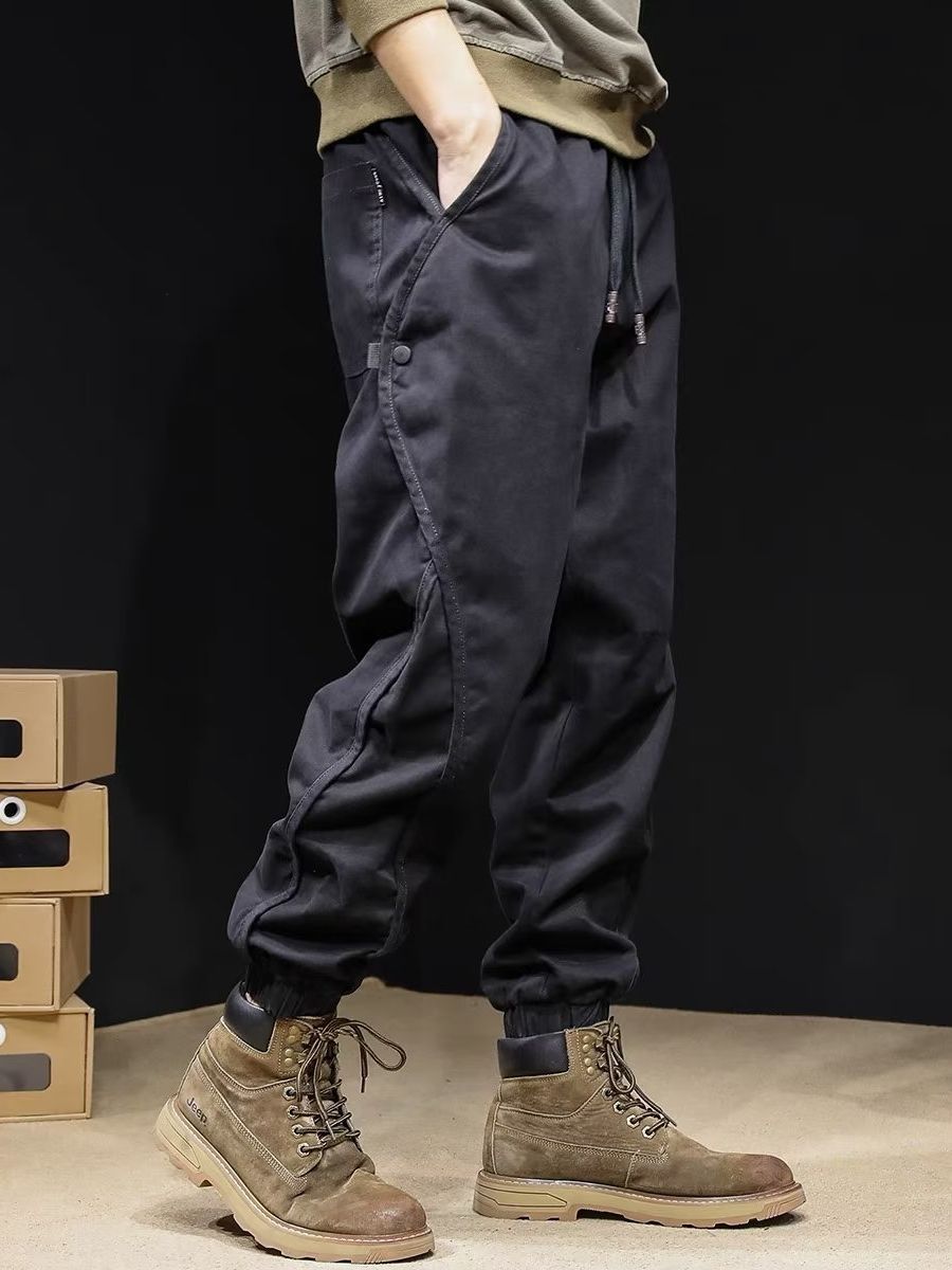 Camisa menos ropa American retro overoles otoño de los hombres sueltos más tamaño de los hombres de costura pesada moda tobillo-atado pantalones Casuales