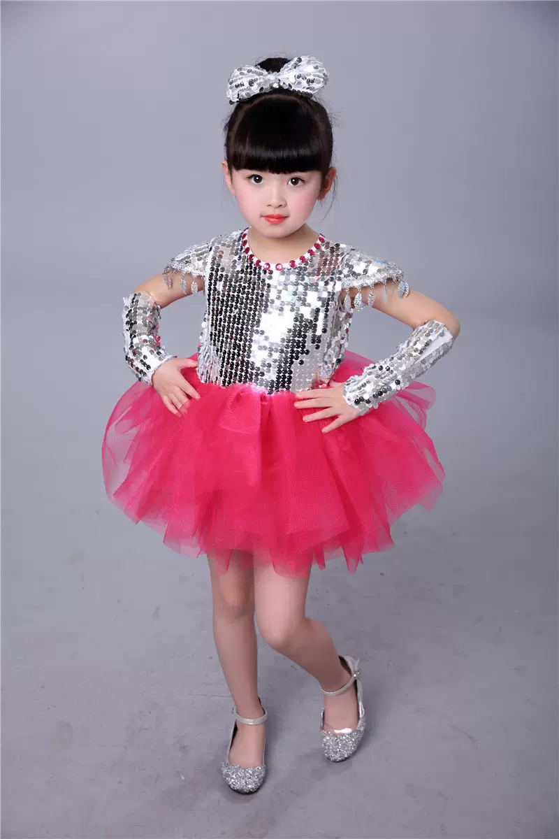 儿童节日爵士演出服男女童现代爵士舞蹈服装幼儿蓬蓬纱裙走秀表演