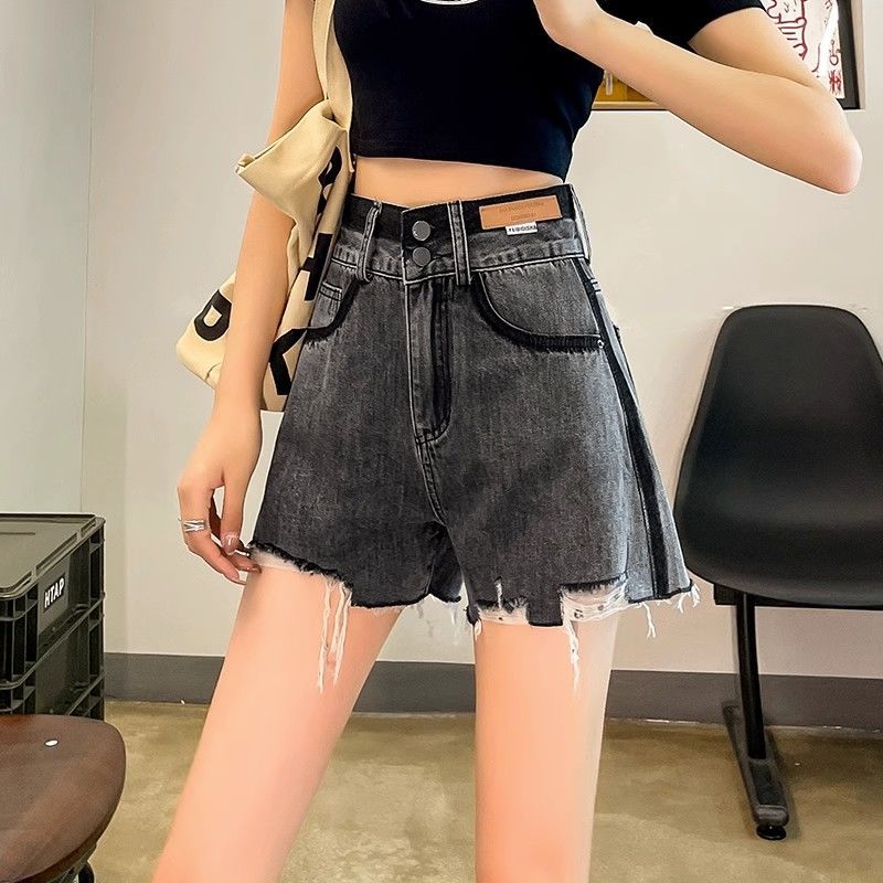 Smoky gray high waist women's summer thin 2024 new slimming A word summer hot girl short hot pants ins