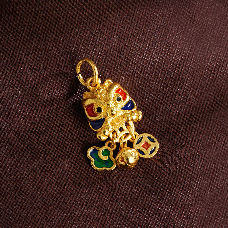 Gufa Sha oro goteo de aceite Rui animal collar Xiangyun campana de bronce moneda de China elementos de viento colgante cordón accesorios fabricantes image 8
