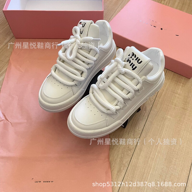 M粗绳牛皮小白鞋女2025 夏季新款爆款系带休闲鞋增高板鞋松糕鞋女|undefined
