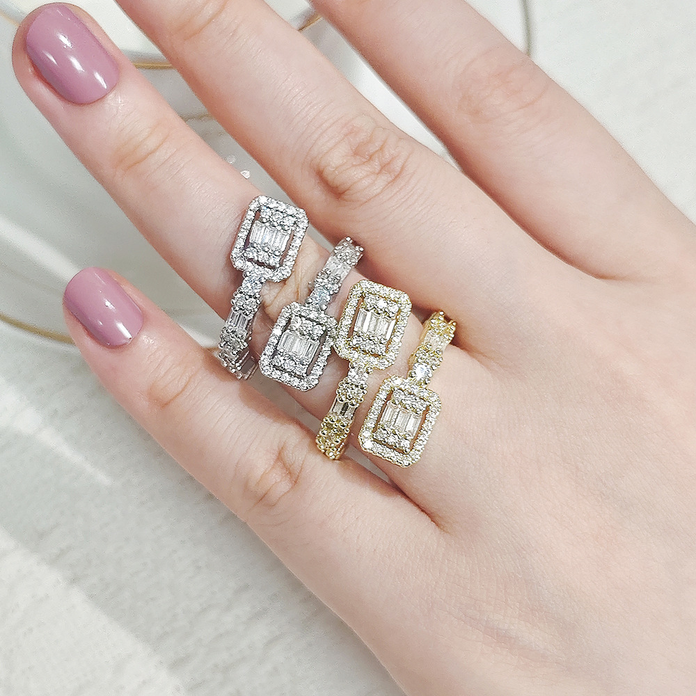 Daily Occasion Wholesale Jewelry Shiny Geometric Copper Zircon Inlay Open Rings
