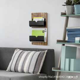 木质壁挂式双层信件收纳架实木墙面金属槽置物架办公信件整理架