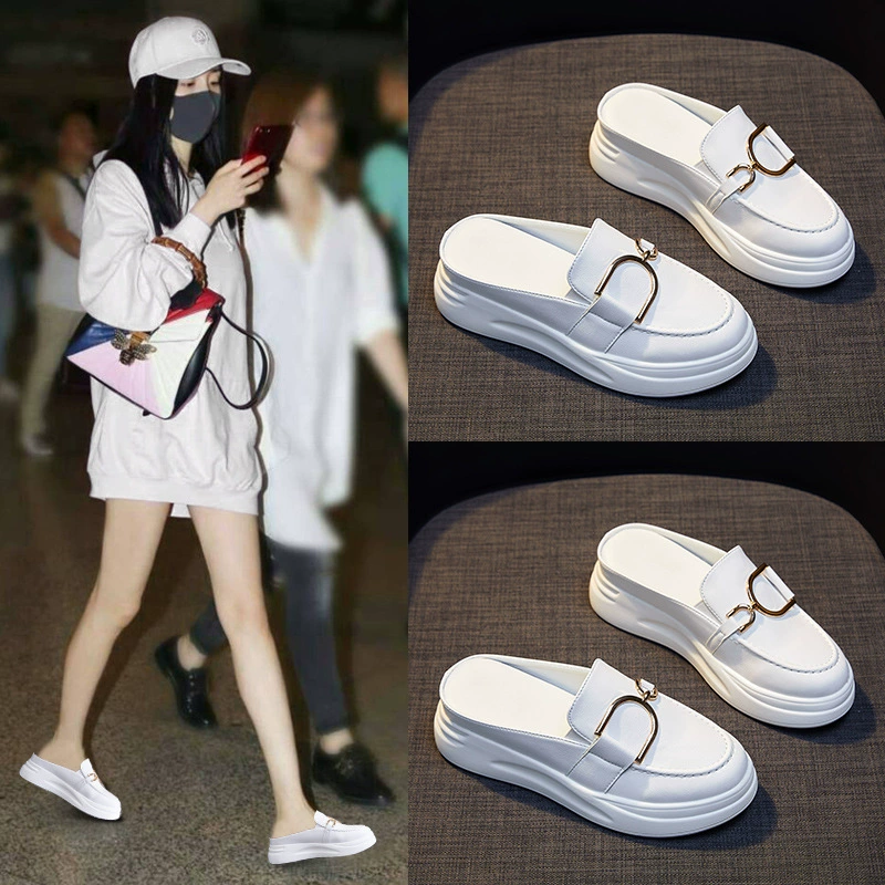 2023 летние новые полутапочки скрытой высоты, женские сандалии из натуральной кожи, женские лоферы с длинными ногами, цельная доставка