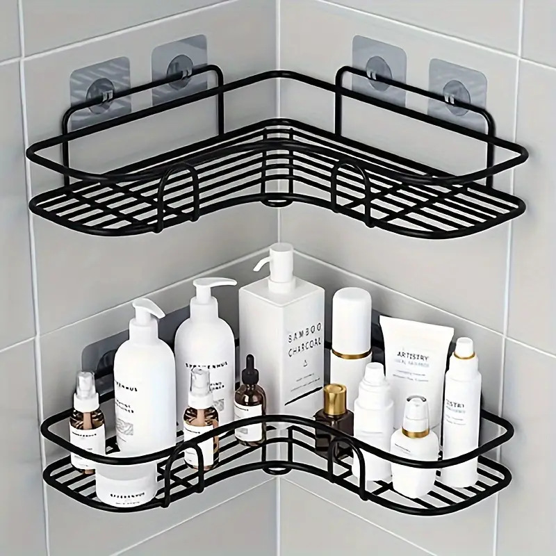 Bathroom Storage Rack, No-Drill Triangular Organizer, Kitchen Wall Corner Storage Rack, Bathroom Storage