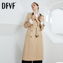 DFVF伊元素风衣女2025新款加长款气质英伦风春秋外套女双排扣现货