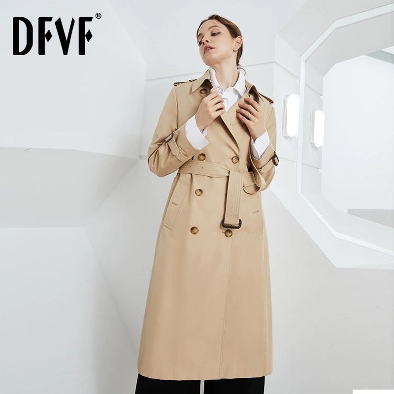 DFVF Yi элемент ветровка женский 2025 новый расширенные темперамент британский стиль весеннее и осеннее пальто женский двубортный спот