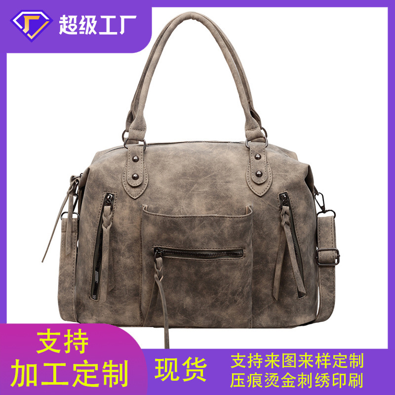 Cross-Border Amazon Best-Selling Women's Motorcycle Bag, Large Capacity, European and American Retro Frosted Handbag, Tote Bag, Shoulder Bag