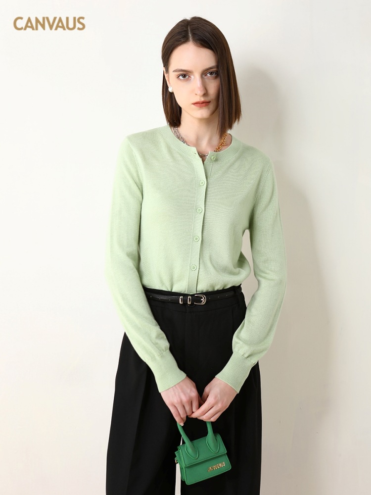 CANVAUS nuevo suéter casual de lana de las mujeres sueltas de color sólido suave glutinoso agradable para la piel de otoño e invierno cardigan superior