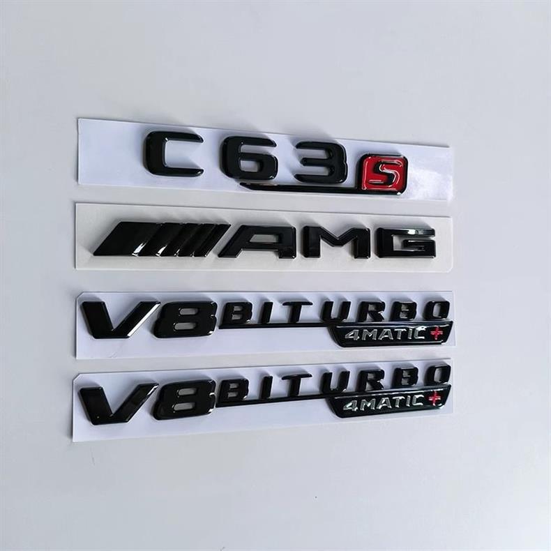 Mercedes-Benz E-Class, C-Class, C63S, C43, E53, E63S rear emblem stickers, AMG black car emblem, modified turbo V8 side emblem