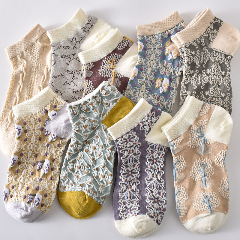 Liaoyuan Qiao Brand Cotton Socks Women's Boat Socks ins Trendy All-match Summer Short Socks Three-dimensional Anaglyph Palace Thin Liaoyuan Qiao Brand Cotton Socks Women's Boat Socks ins Trendy All-match Summer Short Socks Three-dimensional Anaglyph Palace Thin