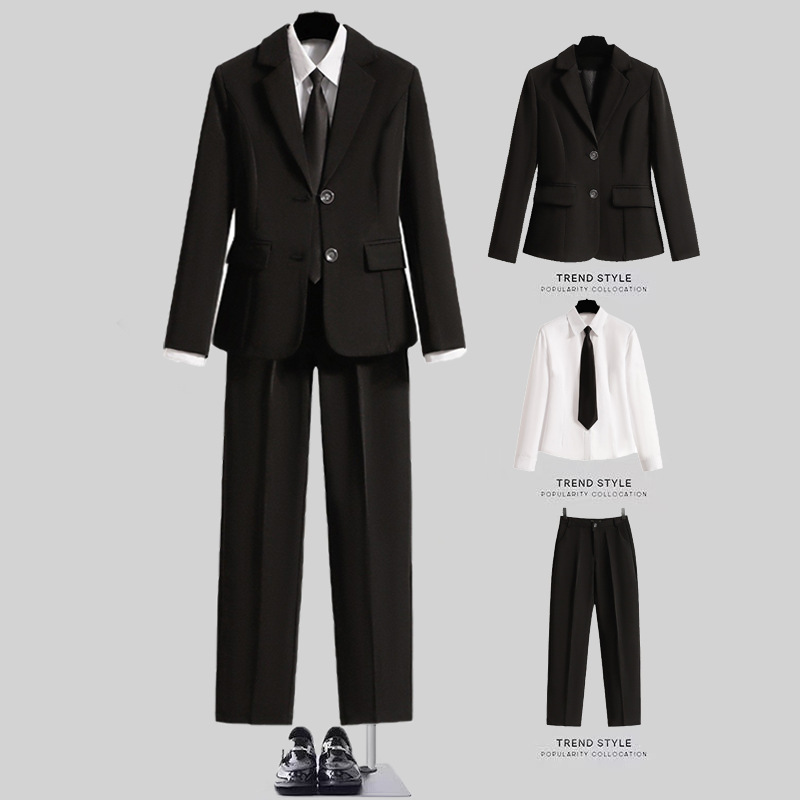 New Style Professional Women's Clothing, Elegant Suit Set, Black Double-Breasted Formal Suit Jacket, Dress Pants, Interview Workwear