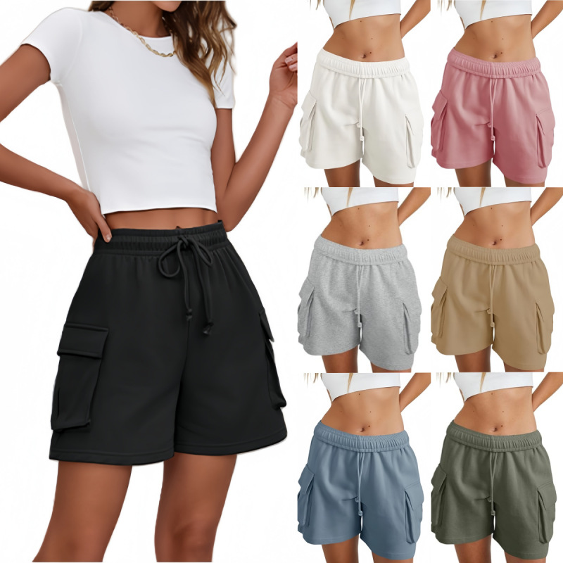 Cross-border European and American Amazon Women's Sports Shorts Casual Summer Drawstring Workout Pocket Workout Loose Jogging Pants