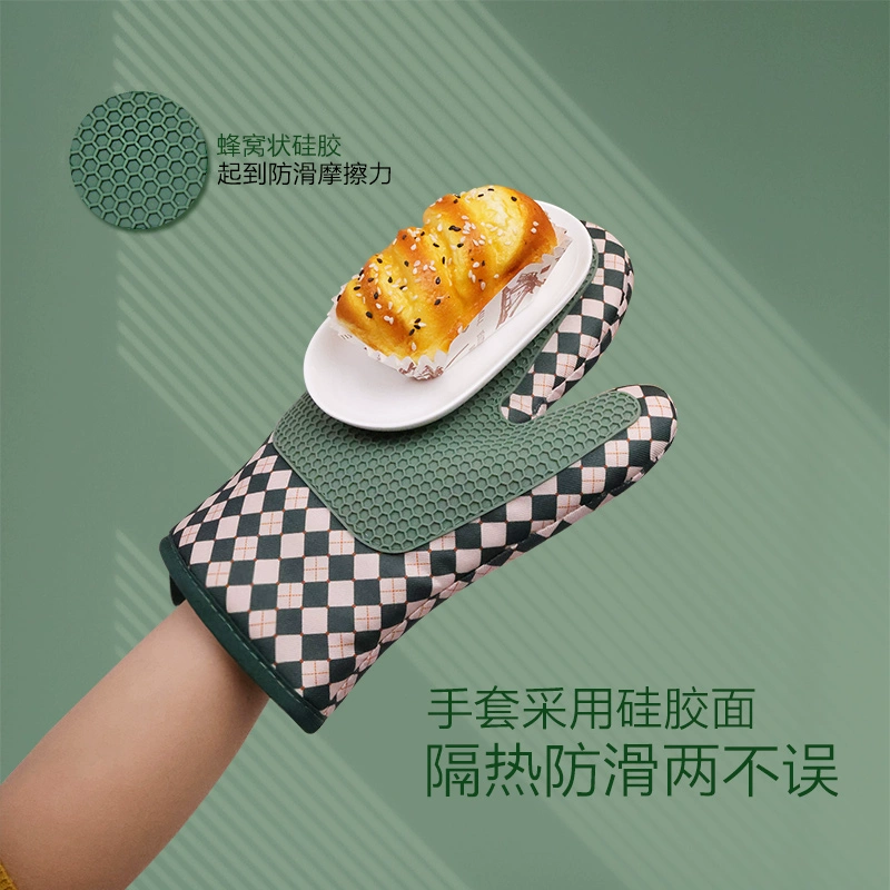 Противоугленосные и теплоизоляционные перчатки Духовка Высокая термостойкость утолщение Кухонная печь для выпечки Специализированные силиконовые бытовые противоскользящие перчатки