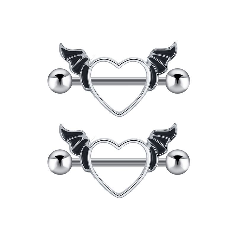 Black Stainless Steel Peach Heart Nipple Chain Ring Body Piercing Jewelry detail image 8