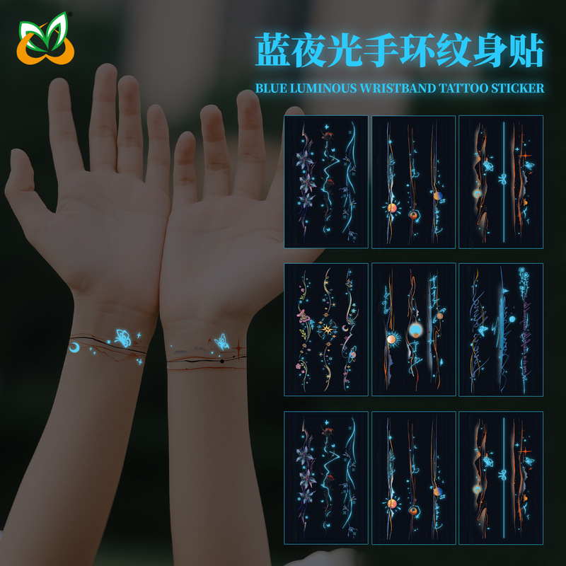 New Summer Couple Planet Bracelet Personalized Tattoo Stickers Glowing Blue Luminous Waterproof Tattoo Stickers