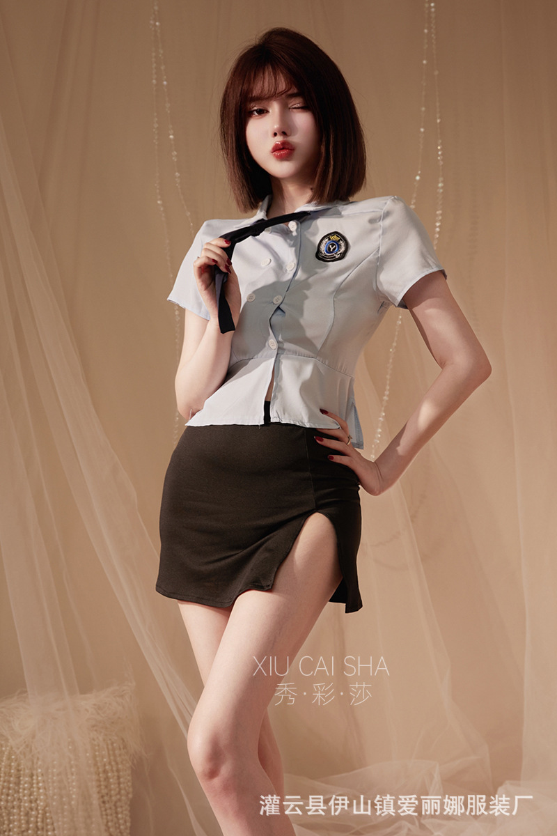 Role-Play Uniform Costume Set, Light Blue Four-Way Stretch Fabric, One Size — detail image 5