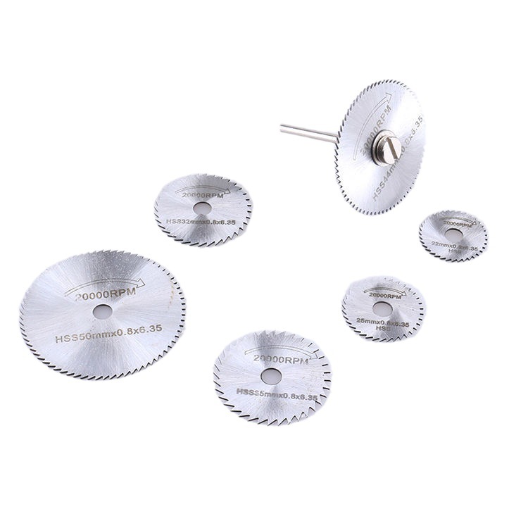 6 piezas de corte de madera de plástico de aleación de aluminio hoja de sierra mini rebanada Accesorios de molienda eléctrica pieza de corte de acero negro de alta velocidad