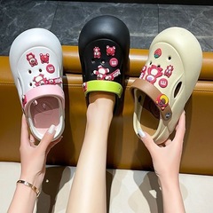 草莓熊洞洞鞋女DIY厚底踩屎感EVA時尚戶外穿涼拖個性外貿日韓跨境