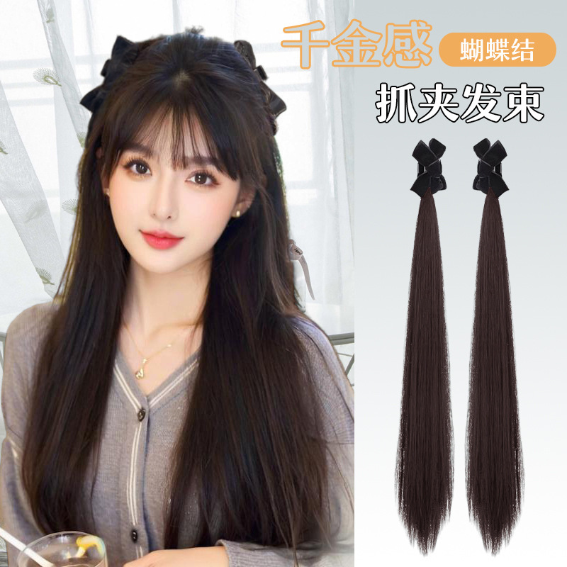 Shake sound explosions wig braid children elf ear bow grab clip double ponytail princess head straight hair beam factory outlet
