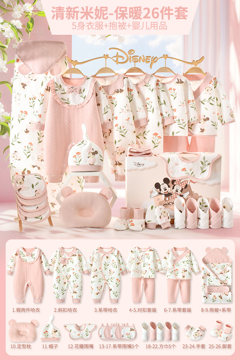 ディズニー ベビーギフトボックス 新生児服 純綿セット 新生児 女の子 満月祝いギフト 高級