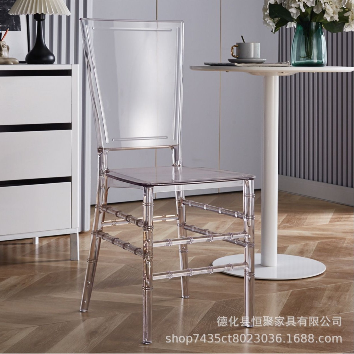 Fábrica directa de acrílico silla de comedor boda al aire libre Napoleón silla de comedor hotel banquete silla transparente