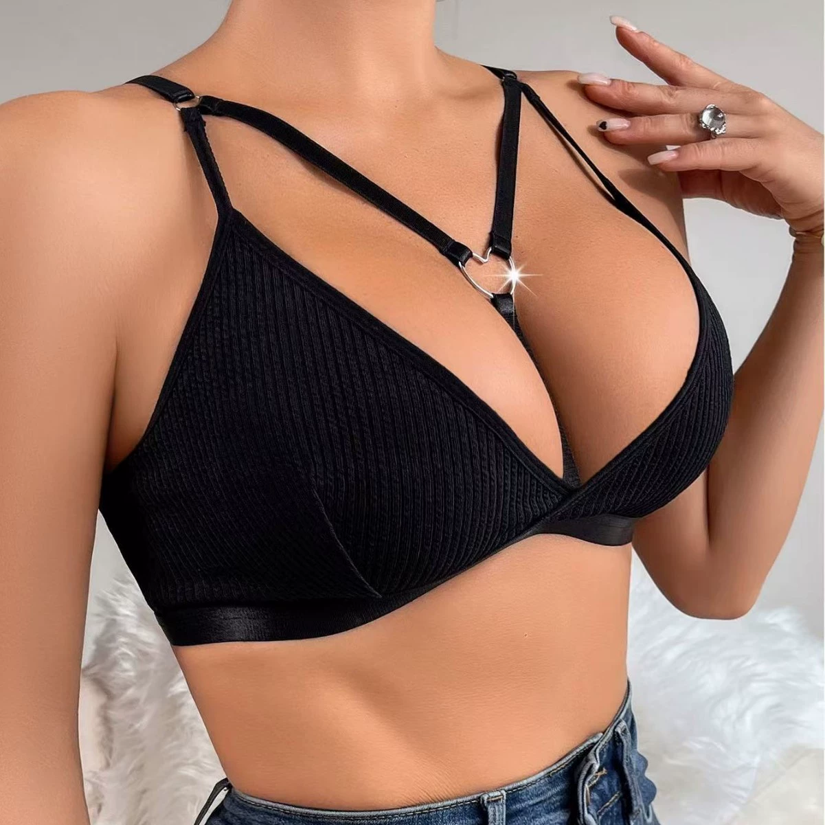 (Cross-border trading), sexy breathable supporting wireless bra, pijama, European style, thin strap, plus size