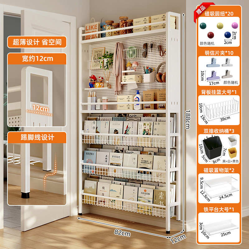El estante del tablero del agujero detrás de la puerta, la habitación del piso al techo, la pared estrecha, el hogar, el espacio, el artefacto de almacenamiento del dormitorio, la estantería ultrafina