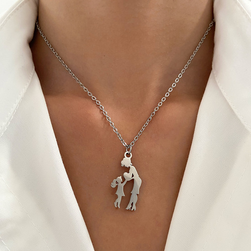 European and American Mother's Day Necklace Stainless Steel Mother and Daughter Pendant Lock Chain Retro Necklace Gift