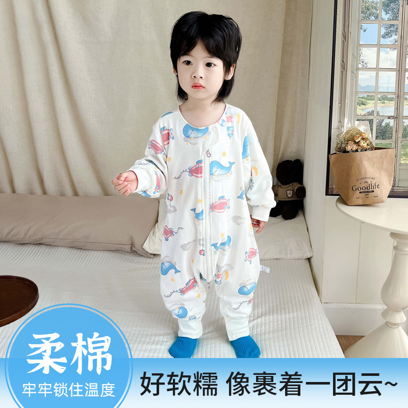 Dream Cartoon Double-layer Pure Cotton Sleeping Bag Autumn and Winter Children's Sleeping Bag with Split Legs Kick-proof Quilt