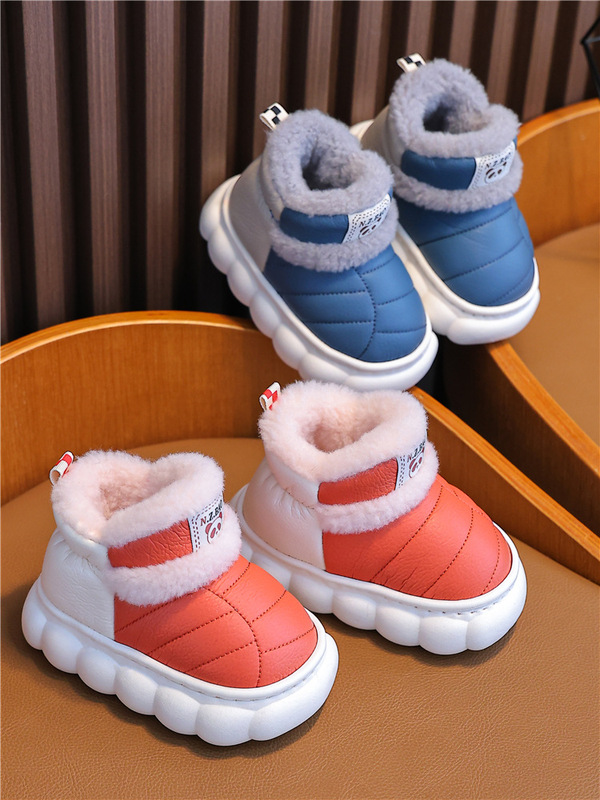 Children's Winter Cotton Slippers Fleece-Lined Thickeneded Waterproof Anti-Ski Boots for Boys and Girls to Wear Outside Baby Home Cotton Shoes