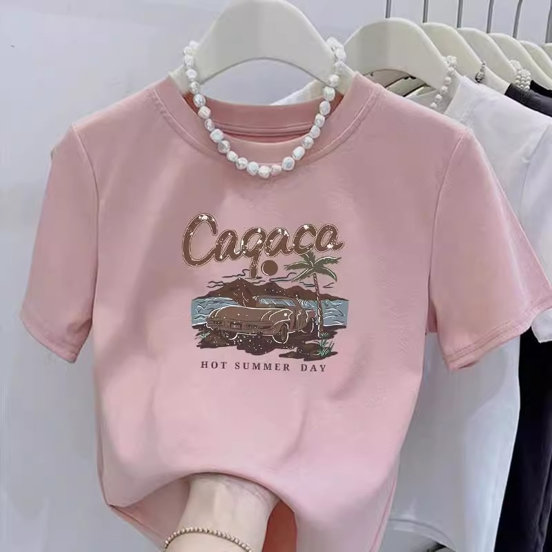 Áo thun nữ cổ tròn in hình cây dừa, chất cotton mềm mại, form suông thoải mái — Màu đen chi tiết 1