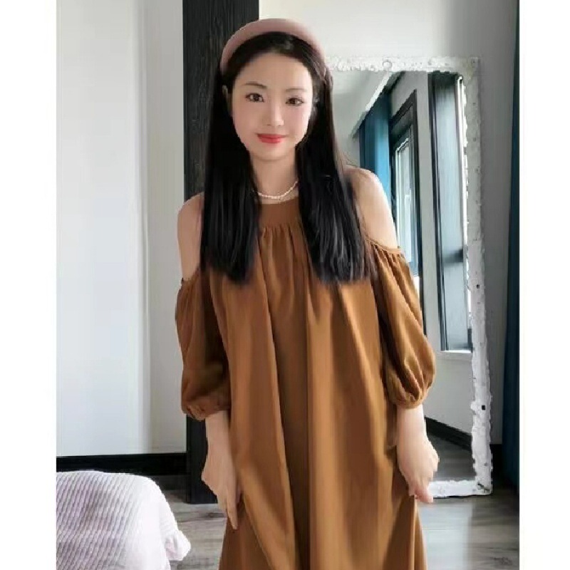 Gentle and Light Mature Style Royal Sister Elegant Long Skirt to Ankle French Super Fairy Leaky Shoulder Puff Sleeve dress Women's Summer